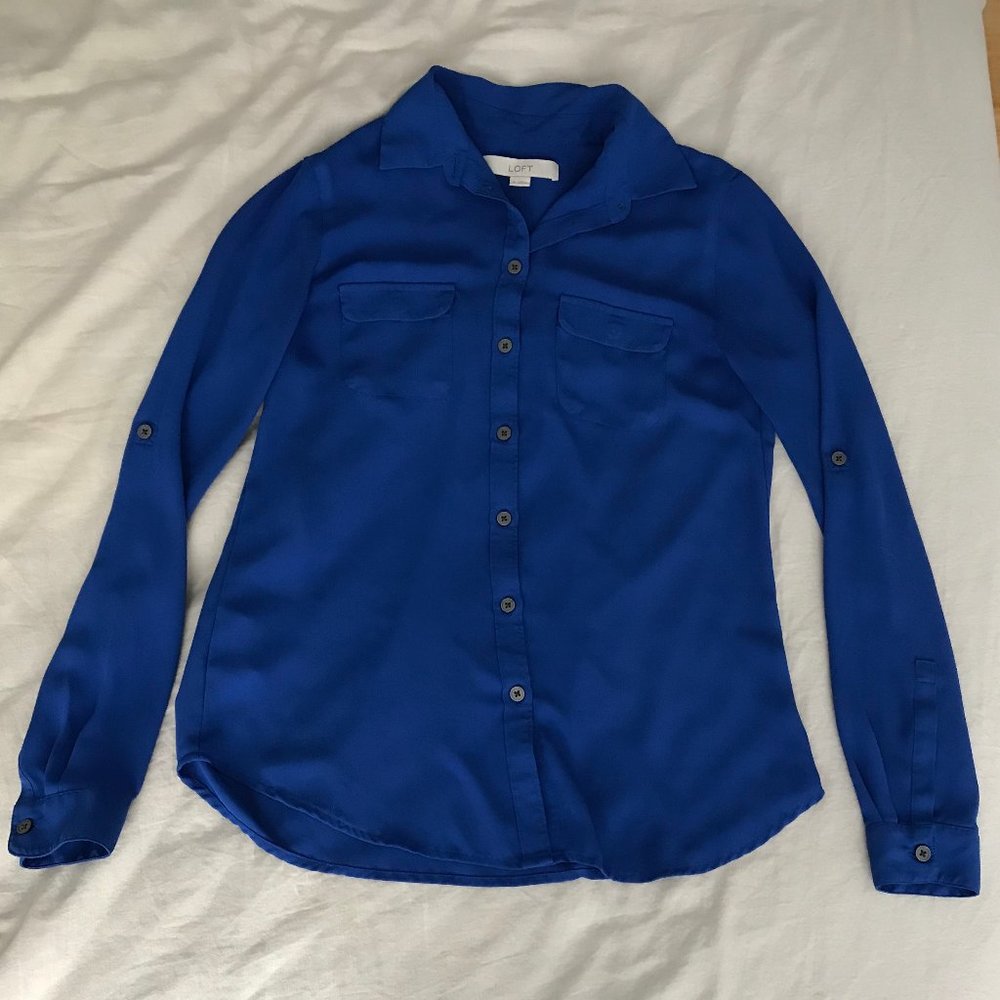Ann Taylor LOFT - Blue Long-Sleeved Blouse